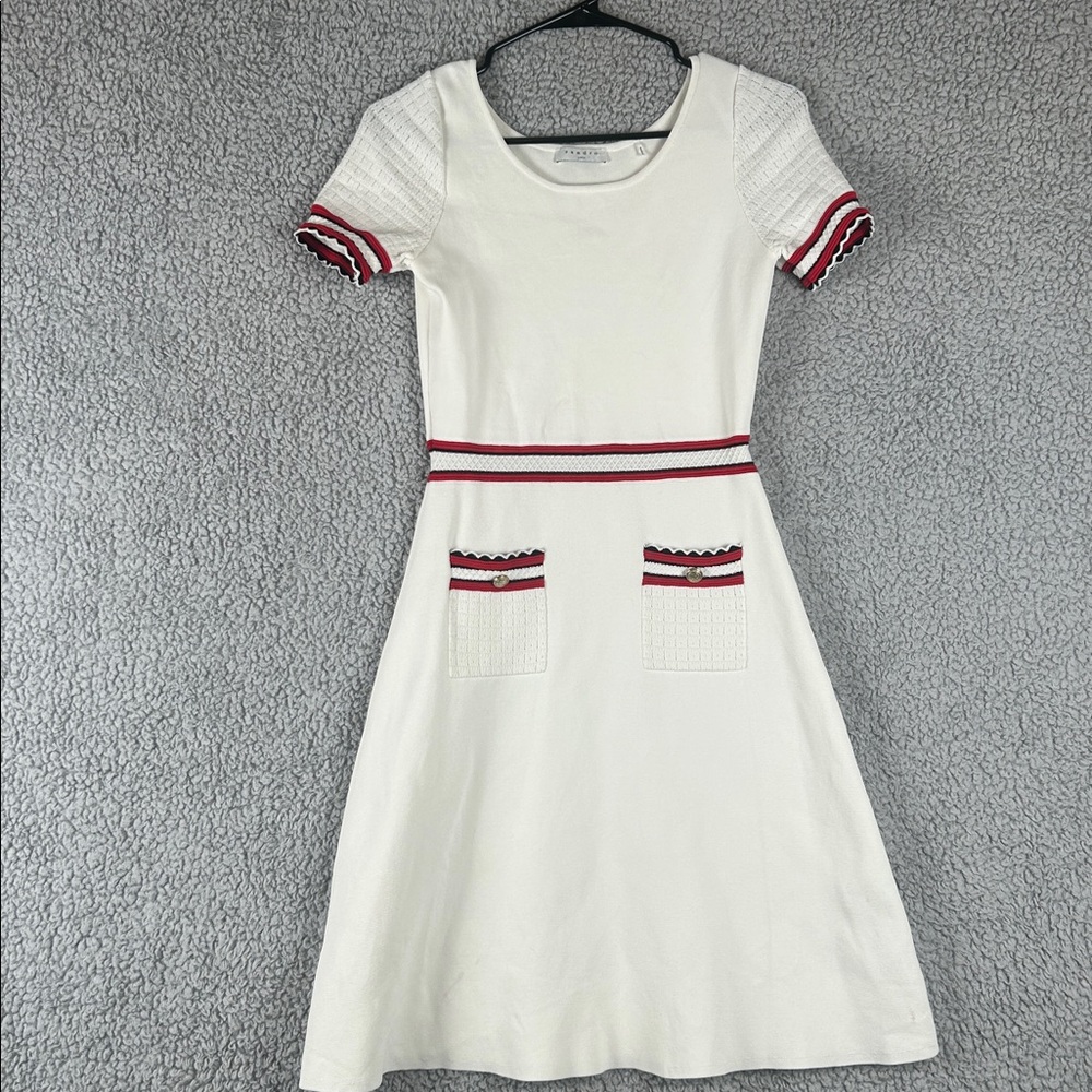 Sandro Paris Short Sleeve Flare Knee Length Crochet Dress Size 36 - Picture 2 of 16